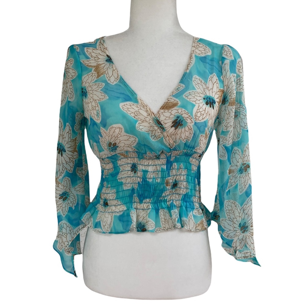 Flowy Sans Souci Split Sleeve Top with Flower Print